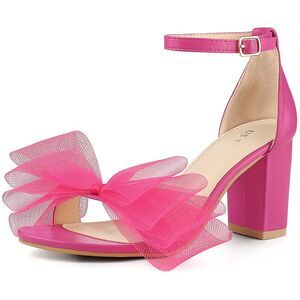 Bow Tie Ankle Strap Chunky High Heels Sandals Hot Pink